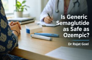 Generic semaglutide injection pens and Ozempic alternative on a doctor’s desk in an Indian clinic