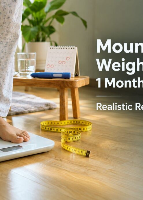 Mounjaro weight loss results in 1 month and 3 months with weighing scale and measuring tape